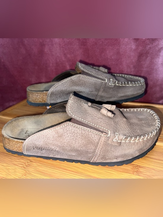 Birkenstock Shoes - Papillio Birkenstock Leather Mule Clog Brown Tassle Whipstitch